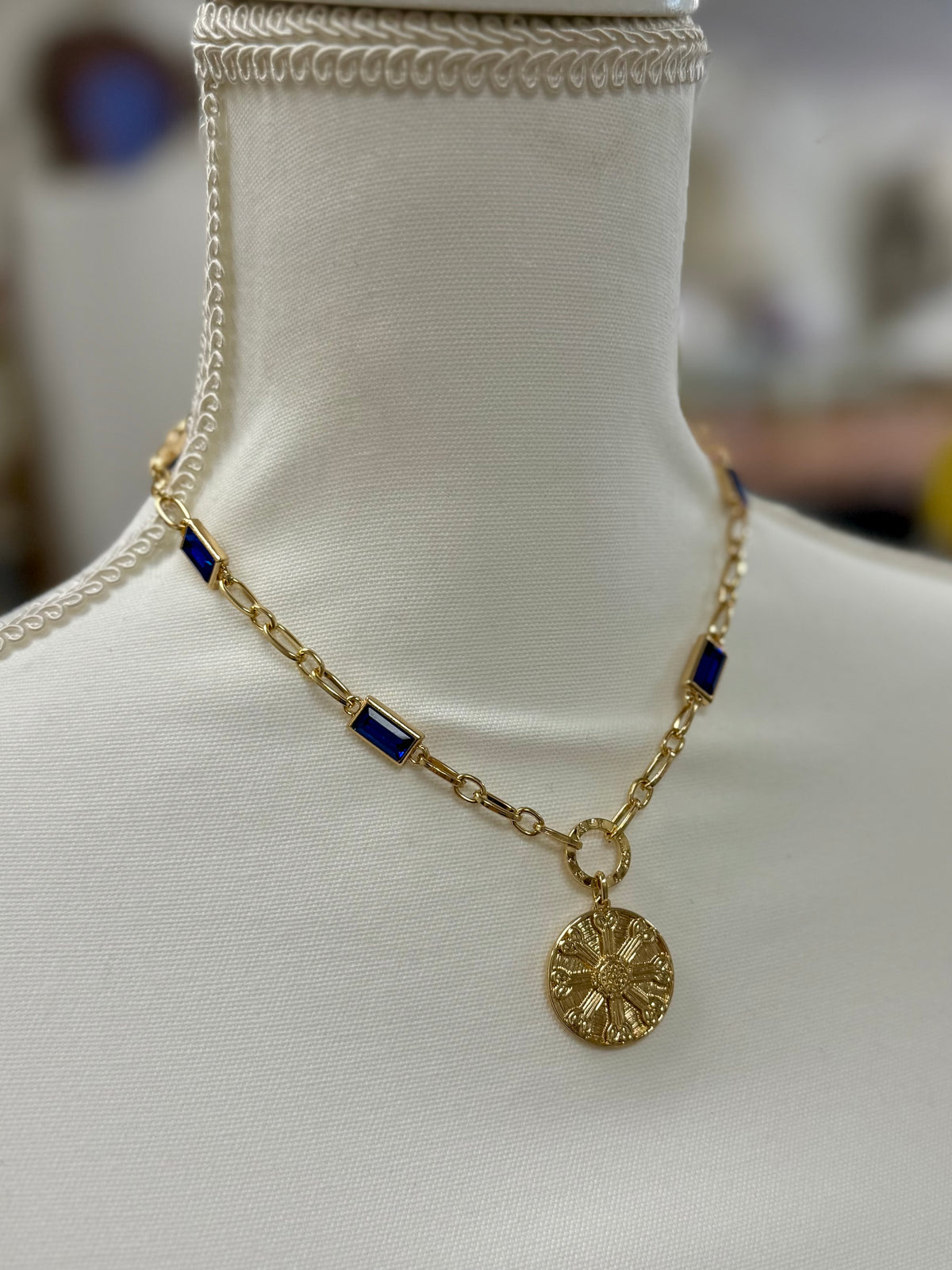 Gold & Blue Jewel Chain Necklace