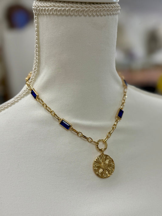 Gold & Blue Jewel Chain Necklace