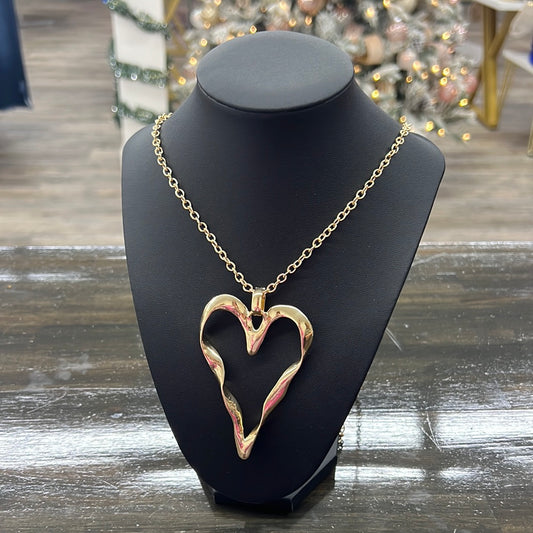 Gold Heart Metal Necklace, Gold