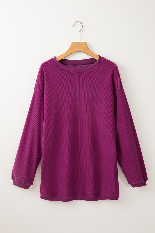 Fuchsia Ribbed Corduroy Oversized Sweatshirt (S-3X)