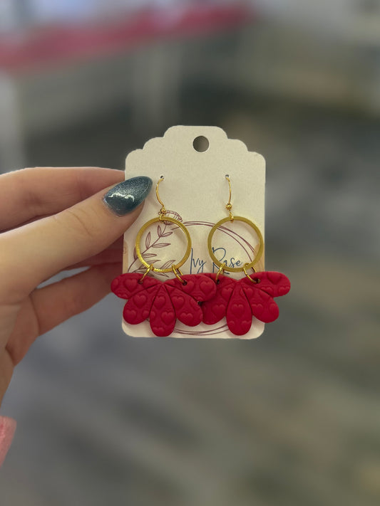 Red Textured Heart Dangle Earring