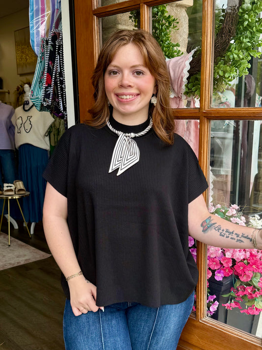 Black Mock Neck Sweater Top