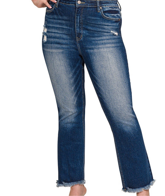 Z Plus High Rise Straight Raw Hem Cropped Jeans