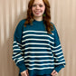 Teal Exposed Seam Striped Oversized Sweater