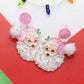Pink Glitter Resin Pom Santa Earrings