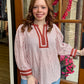 Pink & Brown Striped Woven Blouse