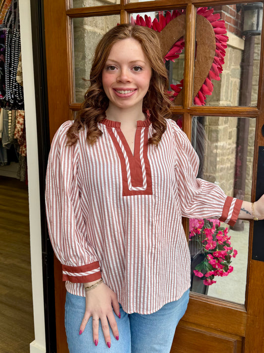 Pink & Brown Striped Woven Blouse