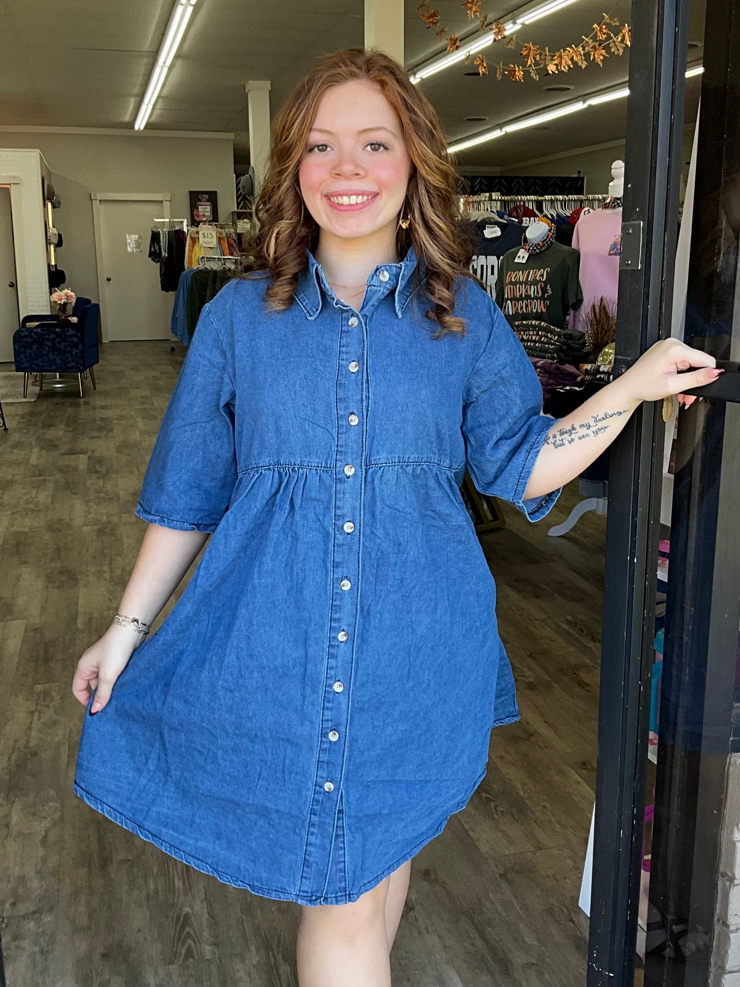 Plus Denim Pleated Dress