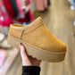 Tan Mini Ankle Fur-Lined Platform Boot
