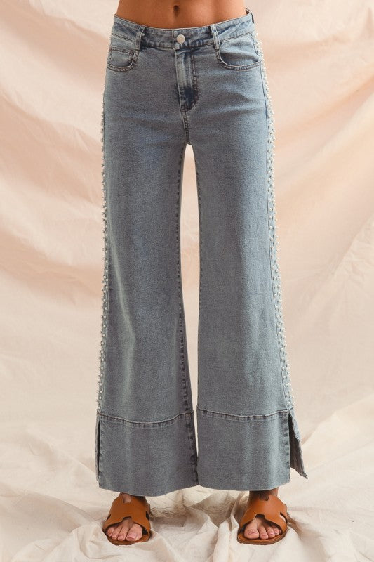 Light Mid Rise Flare Bottom Pearl Jeans