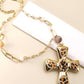 Gold Leopard Cross Long Beaded Necklace