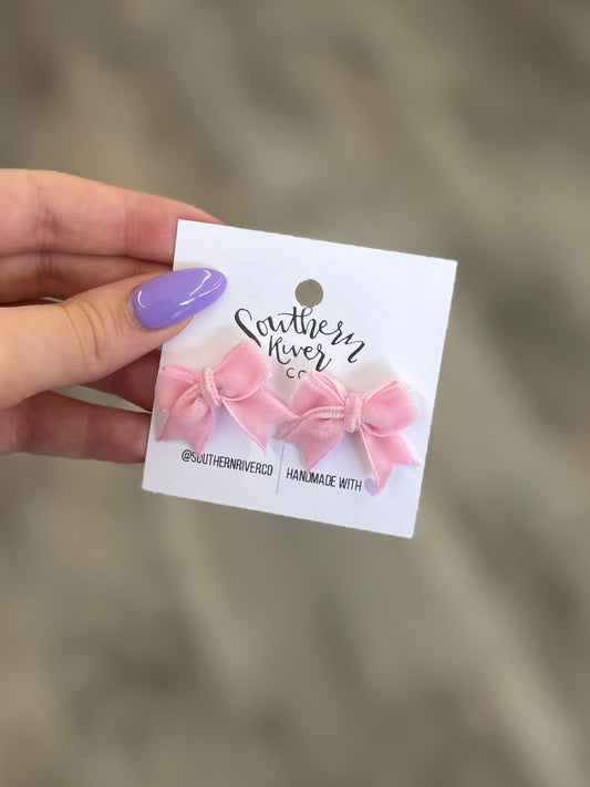 Pink Velvet Bow Studs