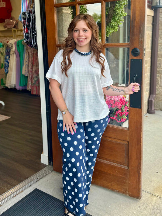 Deep Denim Polka Dot Flow Leg Pants