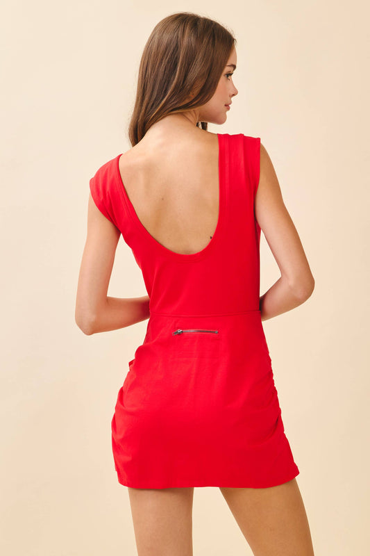 Red Motion Knit Athleisure Dress