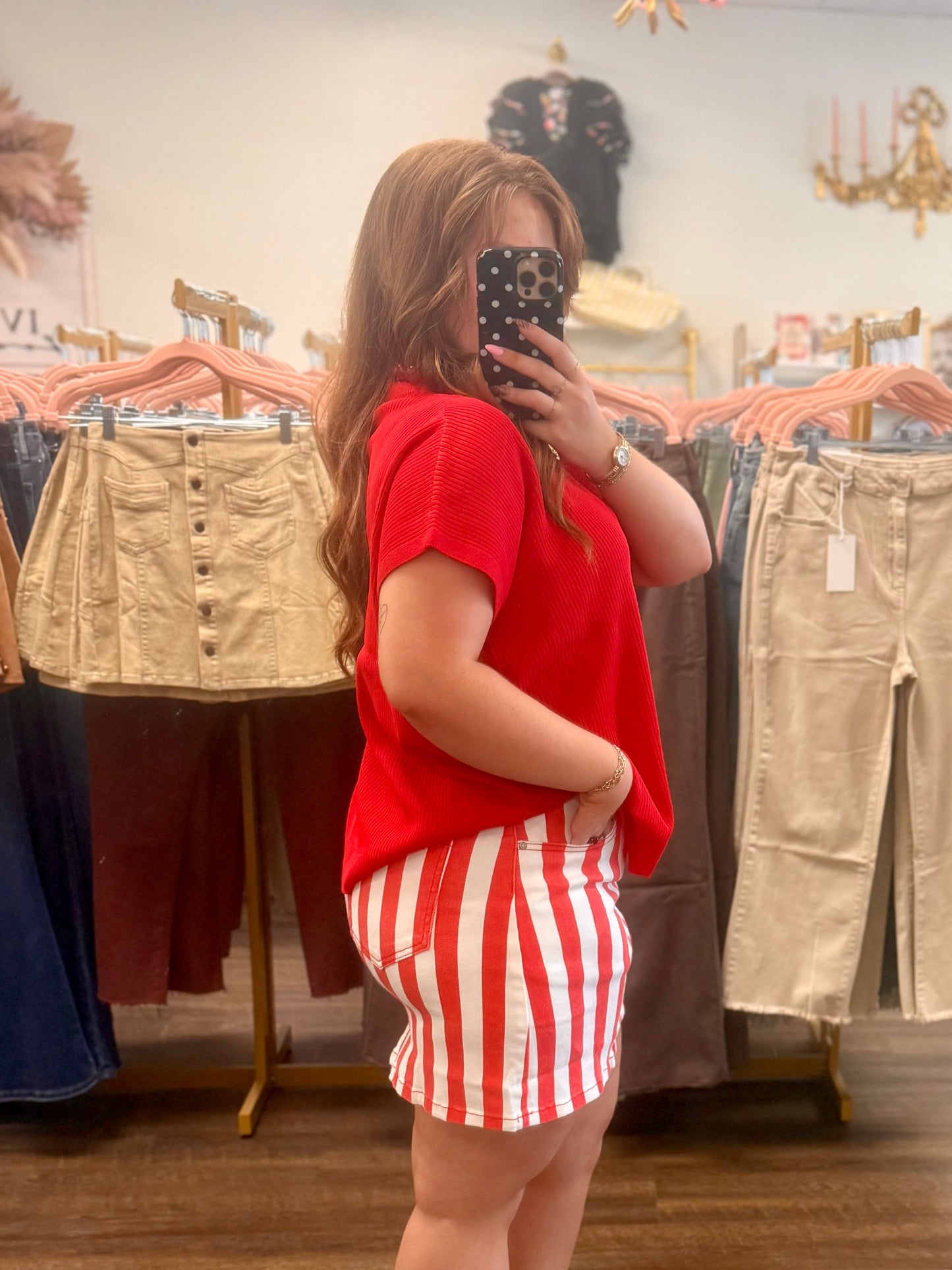 Red Striped Denim Skirt