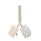 Beige Checkered Dual Pouch Wristlet Keychain Wallet