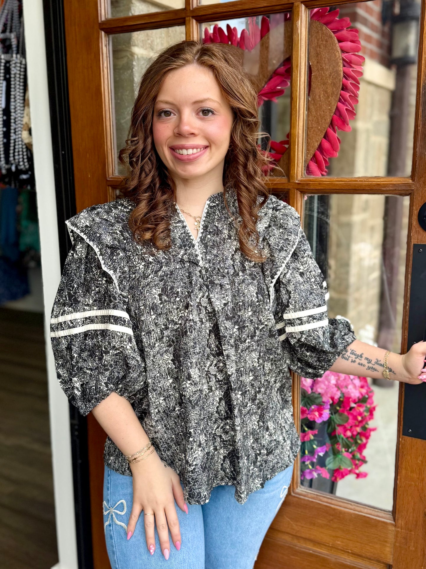 Black Printed Woven Top