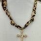 Leopard Scarf Pearl Cross Charm Necklace