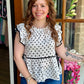 White Polka Dot Ruffle Top