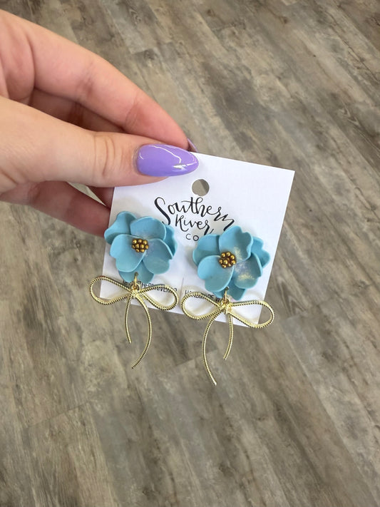 Teal Flower Bow Dangles