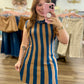 Navy & Mocha Sleeveless Striped Sweater Mini Dress