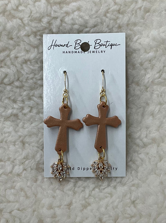 Rose-gold Cross With Crystal Earrings