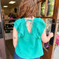Seafoam Smocked Ruffle Sleeve Gauze Top