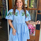 Tropical Embroidered Tiered Mini Dress