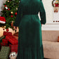 Plus Green Velvet Frill Neck Dress