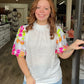 White Sequin Puff Sleeve Top
