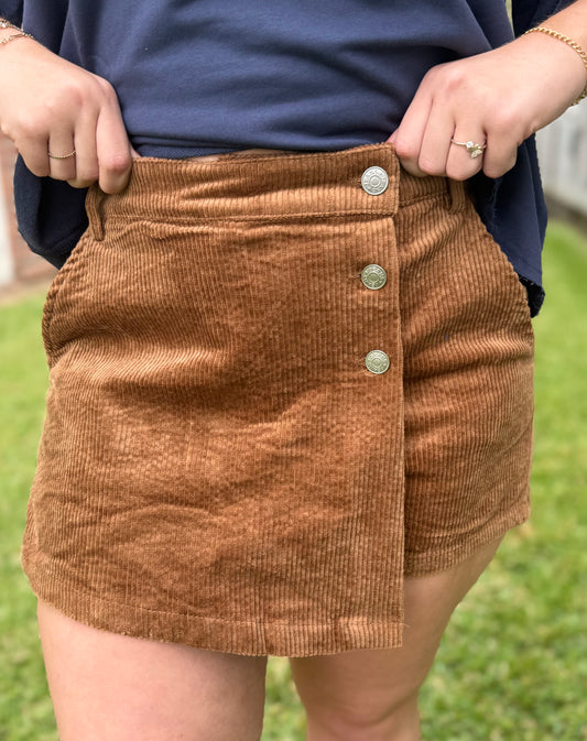 Camel Corduroy Wrap Skort