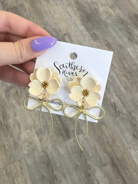 Cream Flower Bow Dangles