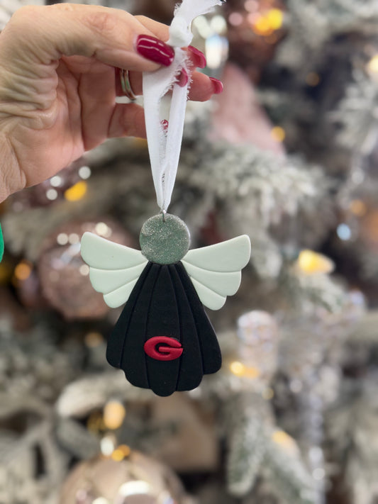 Georgia Black & White Clay Angel Ornament