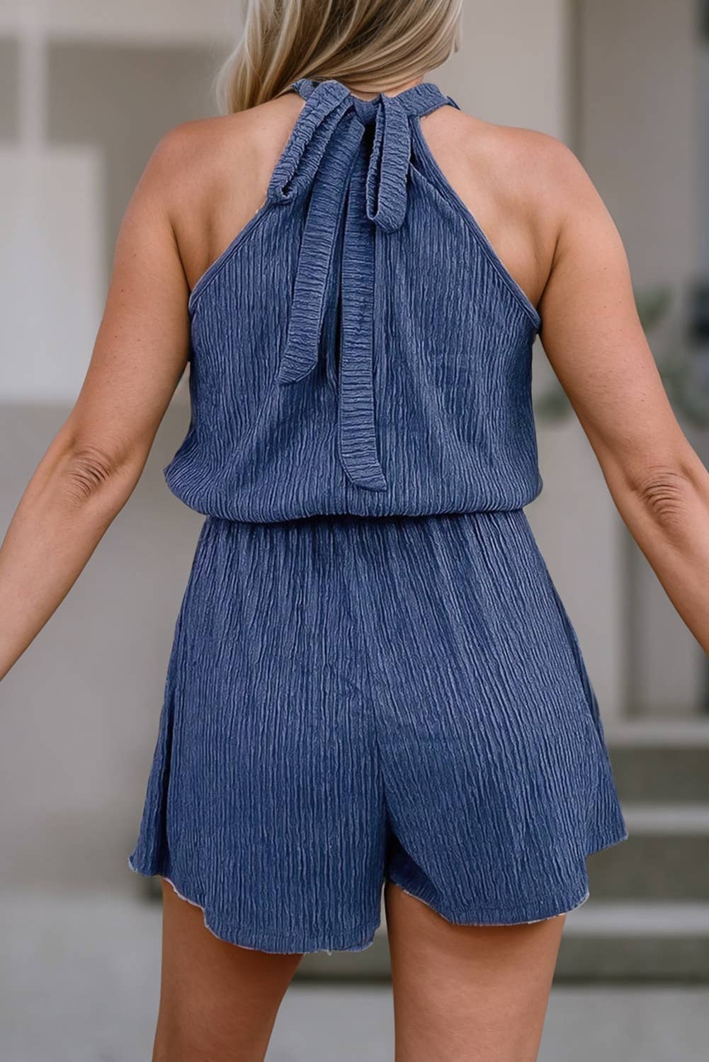 Denim Blue Textured Romper