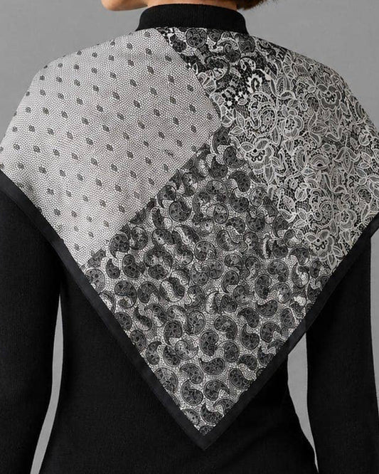 Black Paisley Print Square Scarf