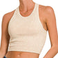 Sand Beige Washed Ribbed Cropped Tank Top