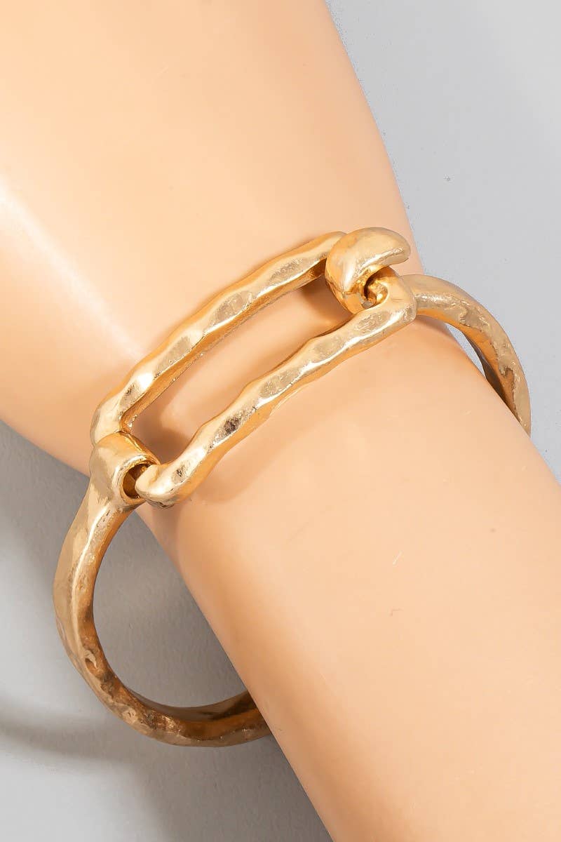 Gold Hammered Rectangle Coil Spring Hook Bracelet