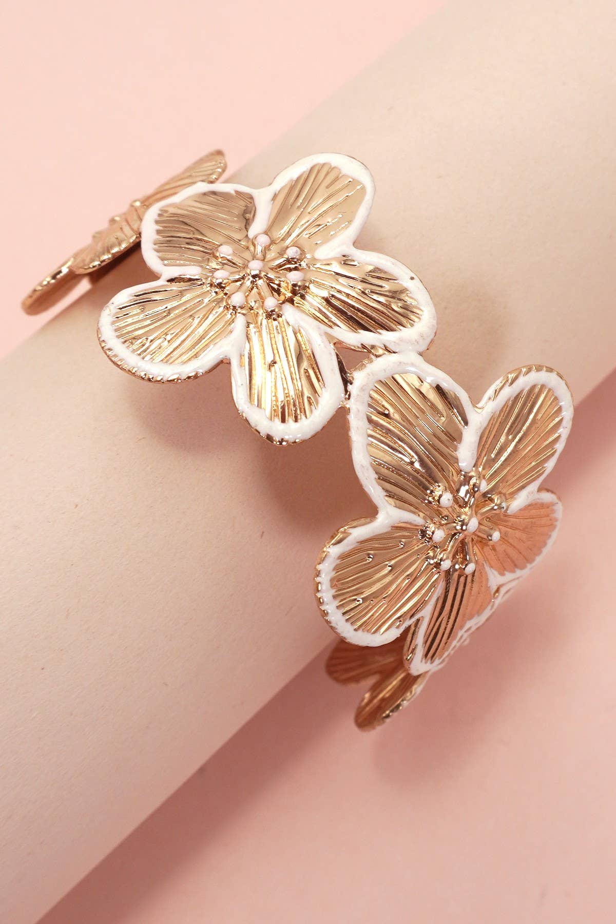 Gold Floral Epoxy Adjustable Open Cuff Bracelet