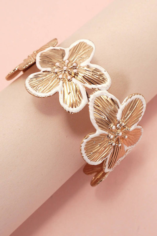 Gold Floral Epoxy Adjustable Open Cuff Bracelet