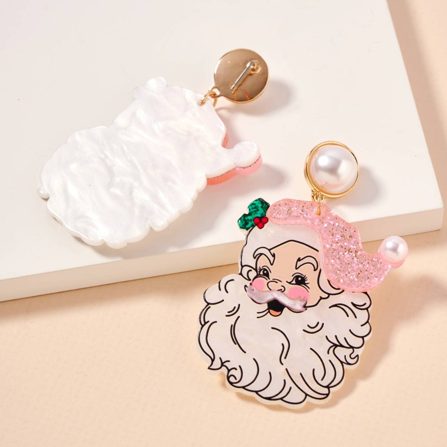 Pink Santa Claus Dangling Earrings