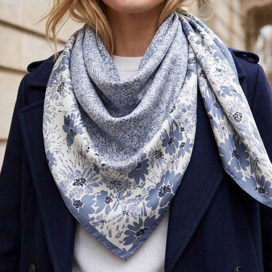 Grey Vintage Floral Silky Square Scarf