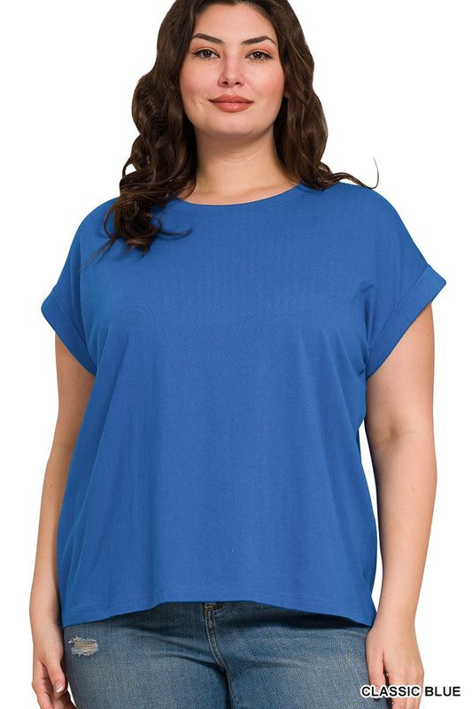 Plus Classic Blue Folded Sleeve Top