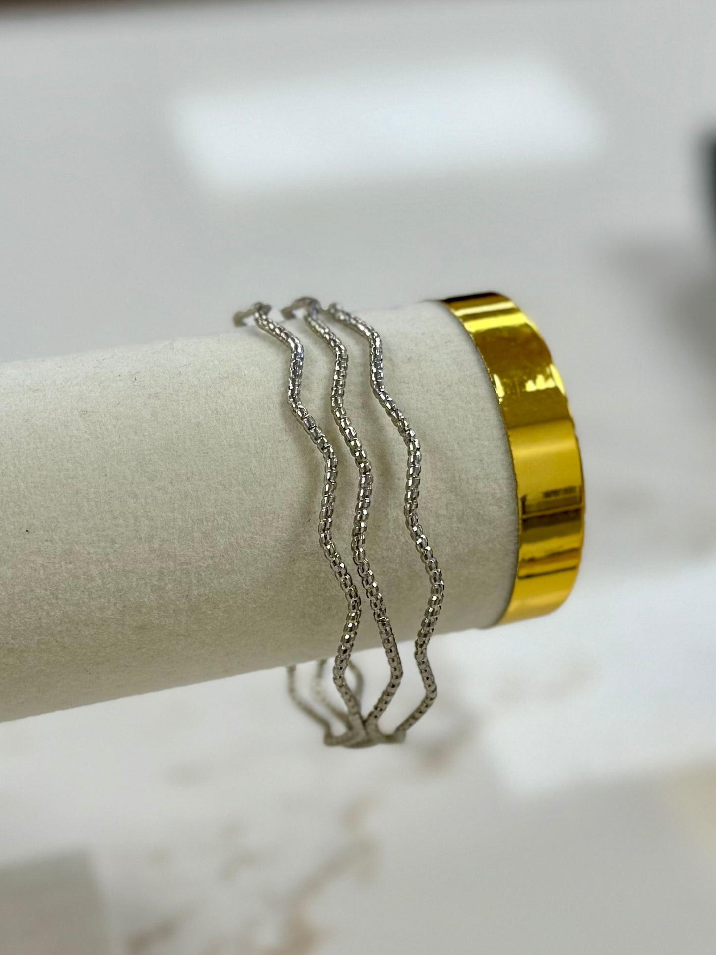 Silver Waved Bracelet Set