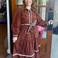 Brown Belted Waist Midi Dress