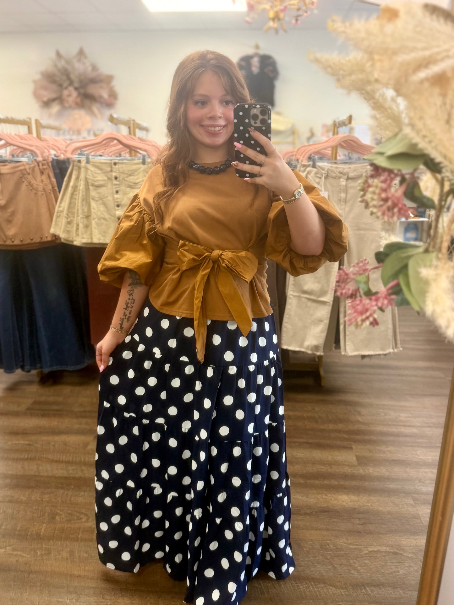 Navy Tiered Polka Dot Maxi Skirt