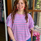 Purple Ruffle Sleeve Stripe Knit Top