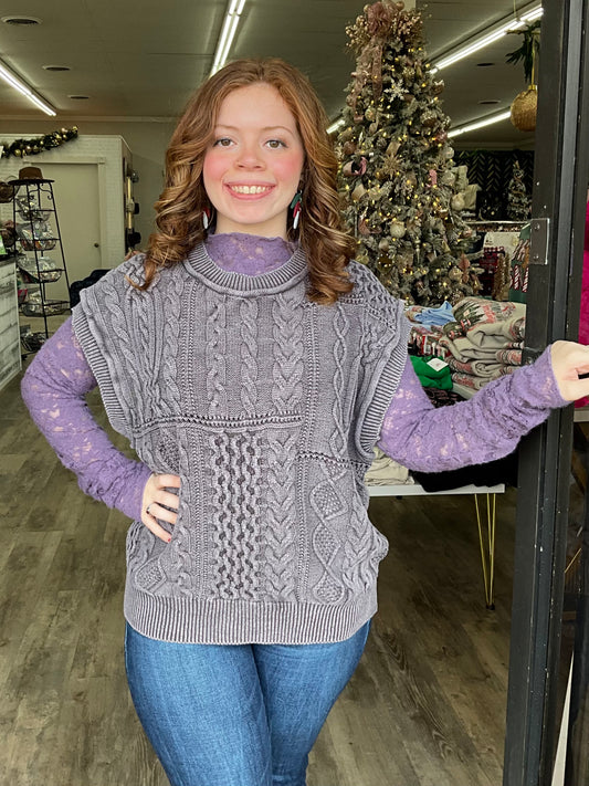 Long Sleeve Purple Brushed Lace Top