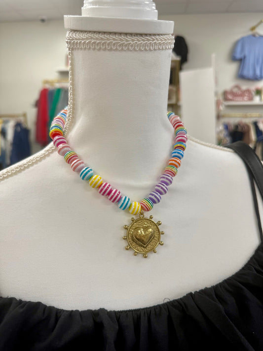 Hart Designs Rainbow Heart Charm Bead Necklace