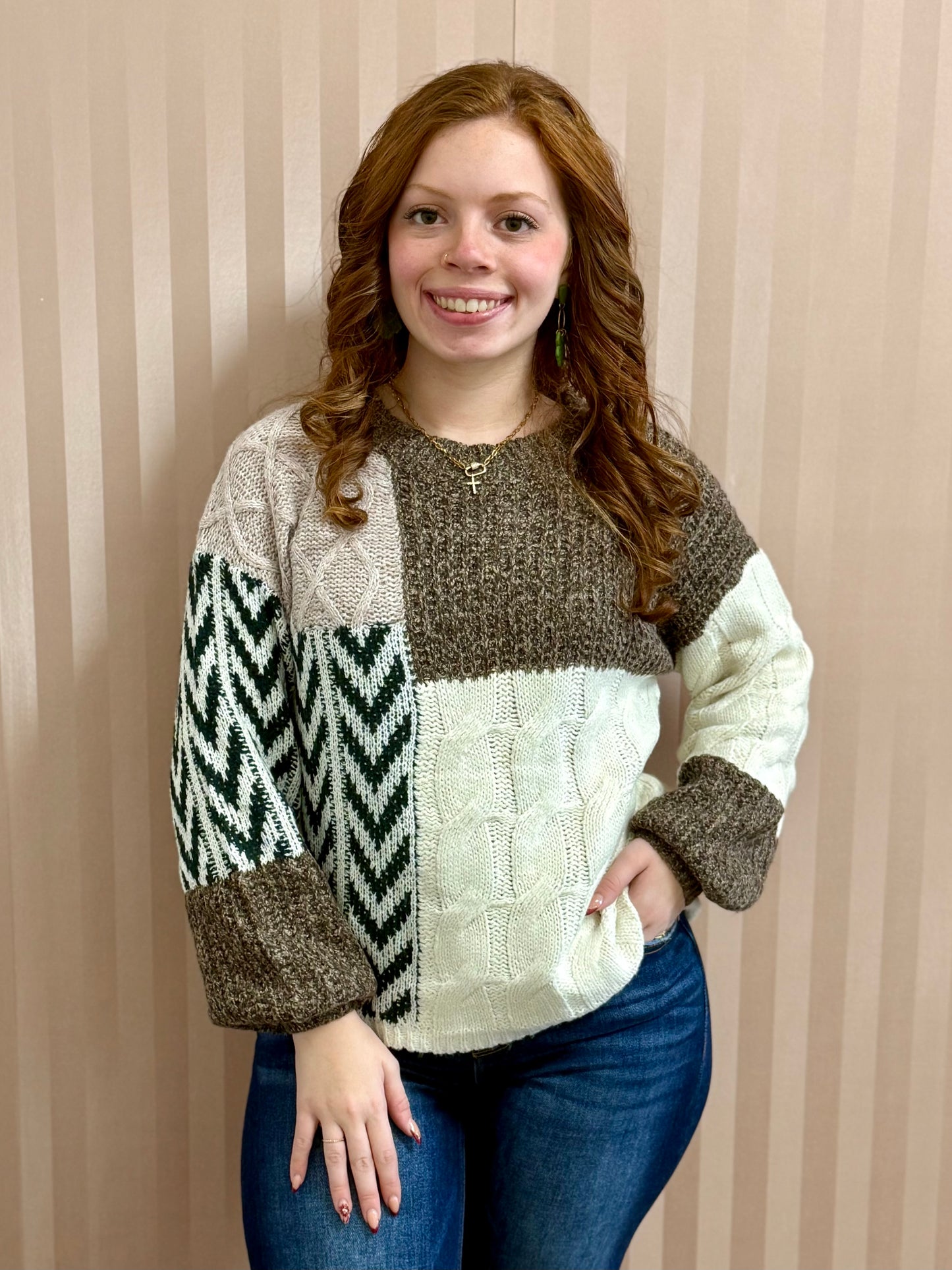 Plus Brown Patchwork Sweater