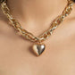 Gold Puffy Heart Chain Statement Necklace